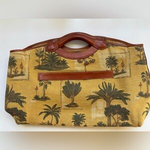 Tommy Bahama Tropical Print Tan and Brown Women's Bag - leather & canvas